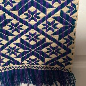 Blue and White Geometric Patterned Tapestry vintage coffee table runner